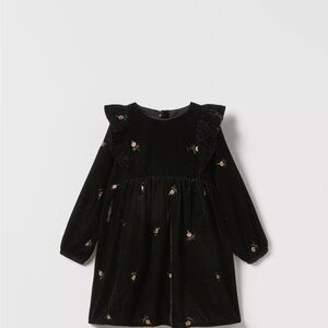Zara Black Velvet Toddler Formal Dress with Floral Embroidery